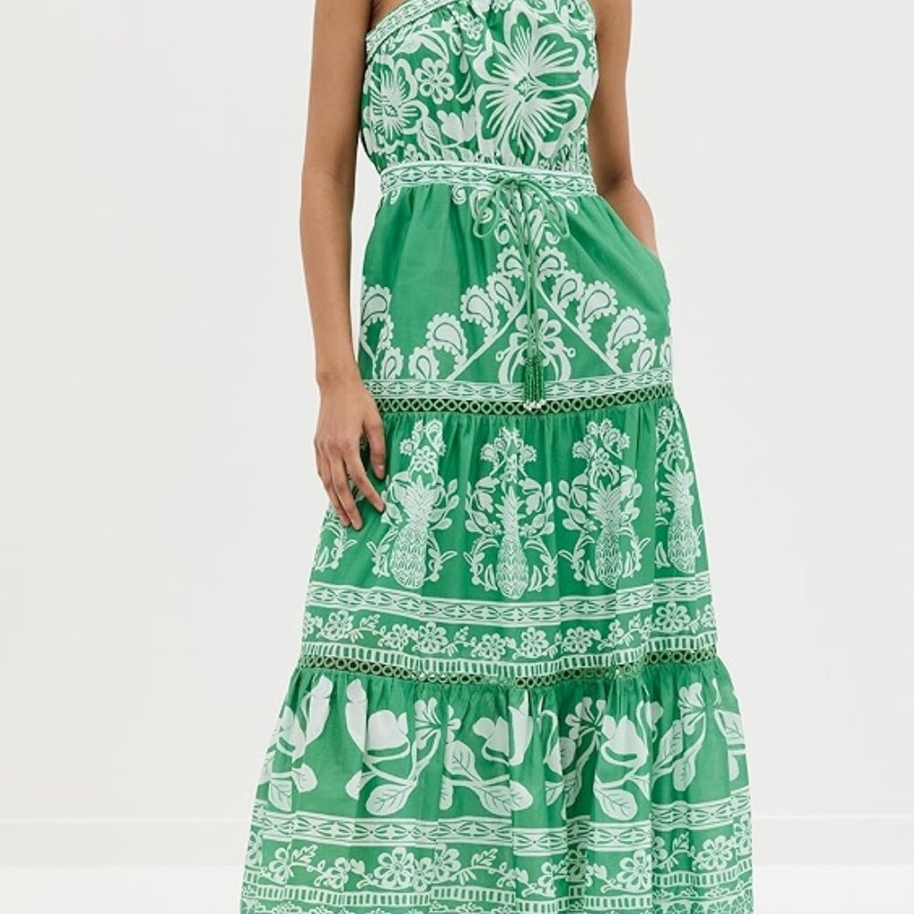 XL FARM Rio Sweet Garden Green Maxi Dress One Shoulder NWOT Never Worn